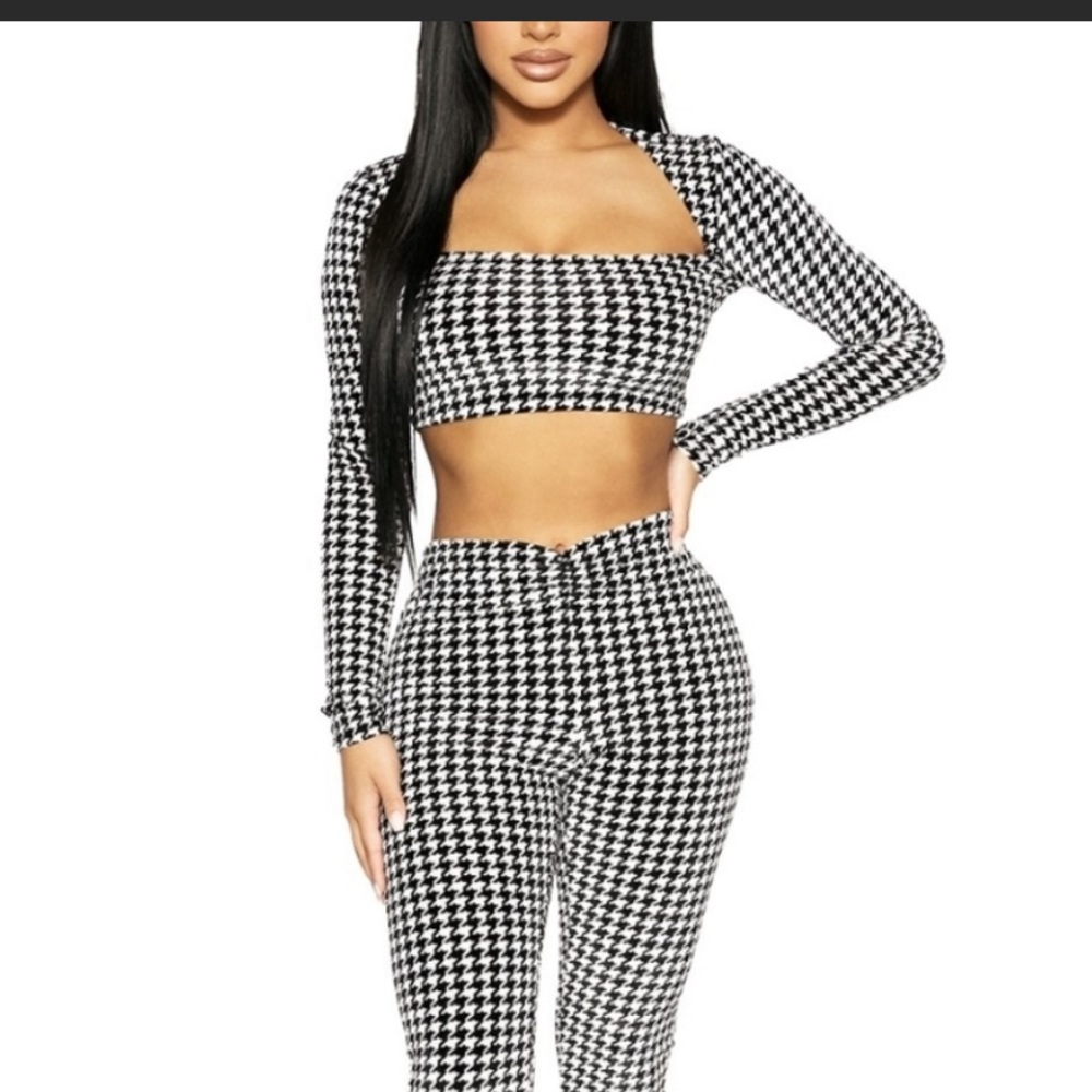 Velvet houndstooth crop top + leggings- naked wardrobe